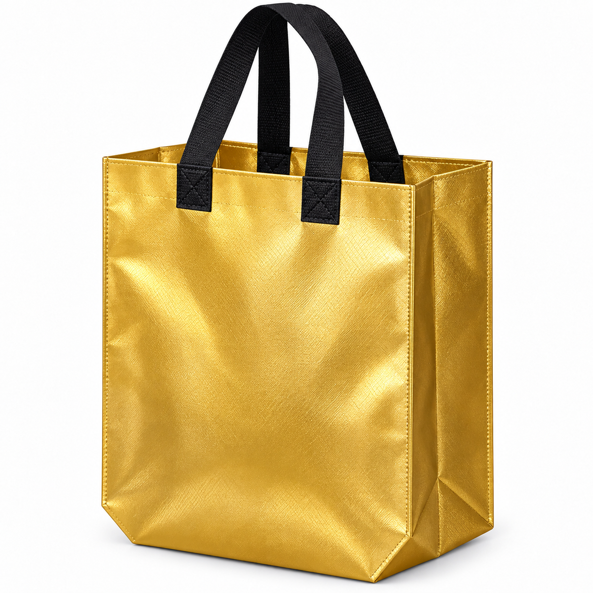 Pack of 10 Golden Metallic Gift Bags with Black Handles | Premium Reusable Shopping & Return Gift Bags
