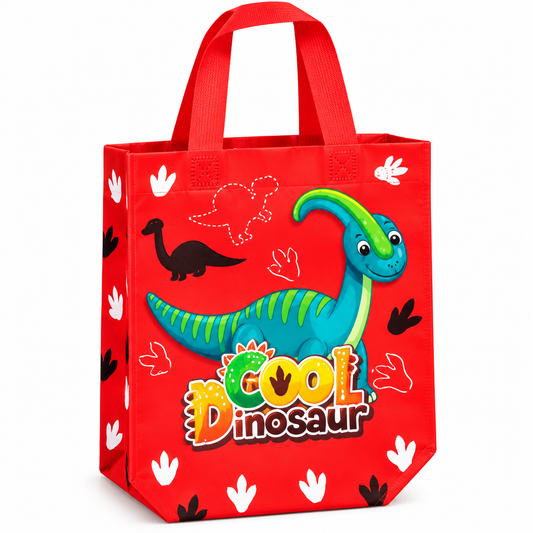Pack of 10 Gift Bags | 5 Different Color jaipuri with Dino Designs | Colorful Reusable Party & Return Gift Bags