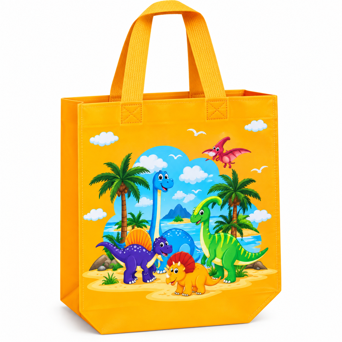 Pack of 10 Gift Bags | 5 Jaipuri Print & 5 Yellow Dino Design | Reusable Party Gift Bag