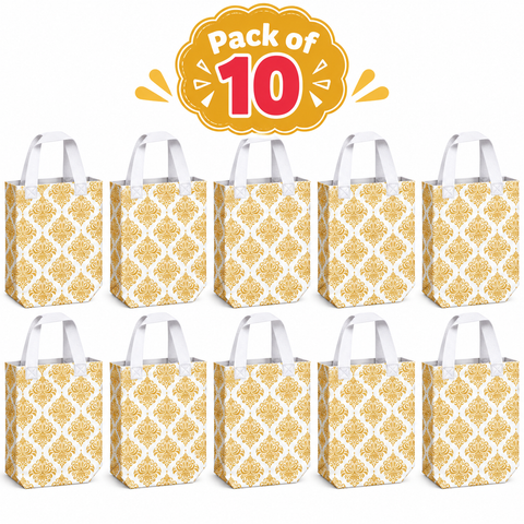 Pack of 10 Golden Floral Gift Bags