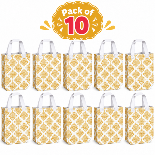 Pack of 10 Golden Floral Gift Bags
