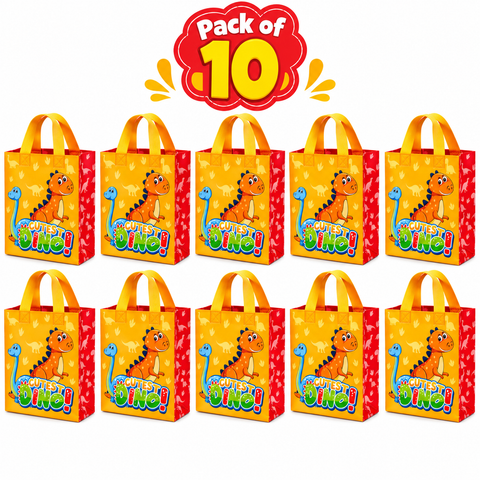 Pack of 10 Cute Dinosaur Printed Gift Bags | Colorful Kids Party Return Gift Bags