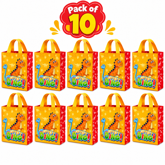 Pack of 10 Cute Dinosaur Printed Gift Bags | Colorful Kids Party Return Gift Bags