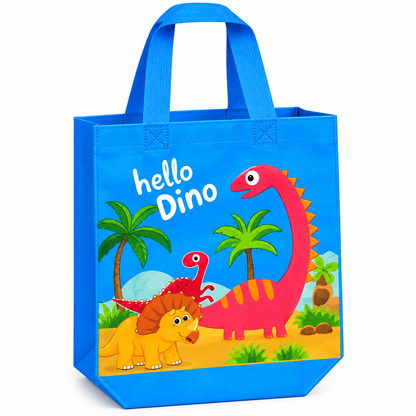 Pack of 10 Blue and Yellow Dino Gift Bags with Assorted Prints