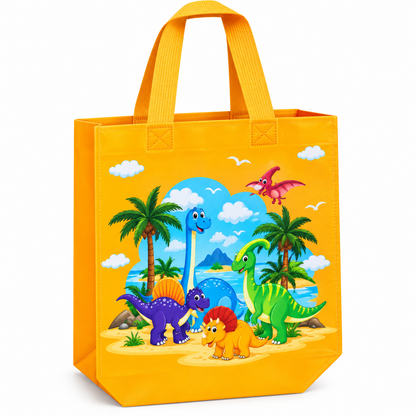 Pack of 10 Gift Bags | 5 Jaipuri Print & 5 Yellow Dino Design | Reusable Party Gift Bag