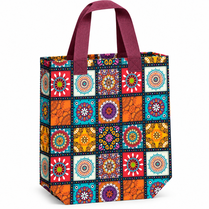 Pack of 10 Gift Bags | 5 Jaipuri Print & 5 Yellow Dino Design | Reusable Party Gift Bag