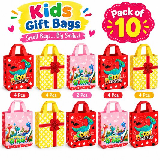 Kids Gift Bags Pack of 10 | Colorful Dinosaur & Birthday Return Gift Bags for Kids