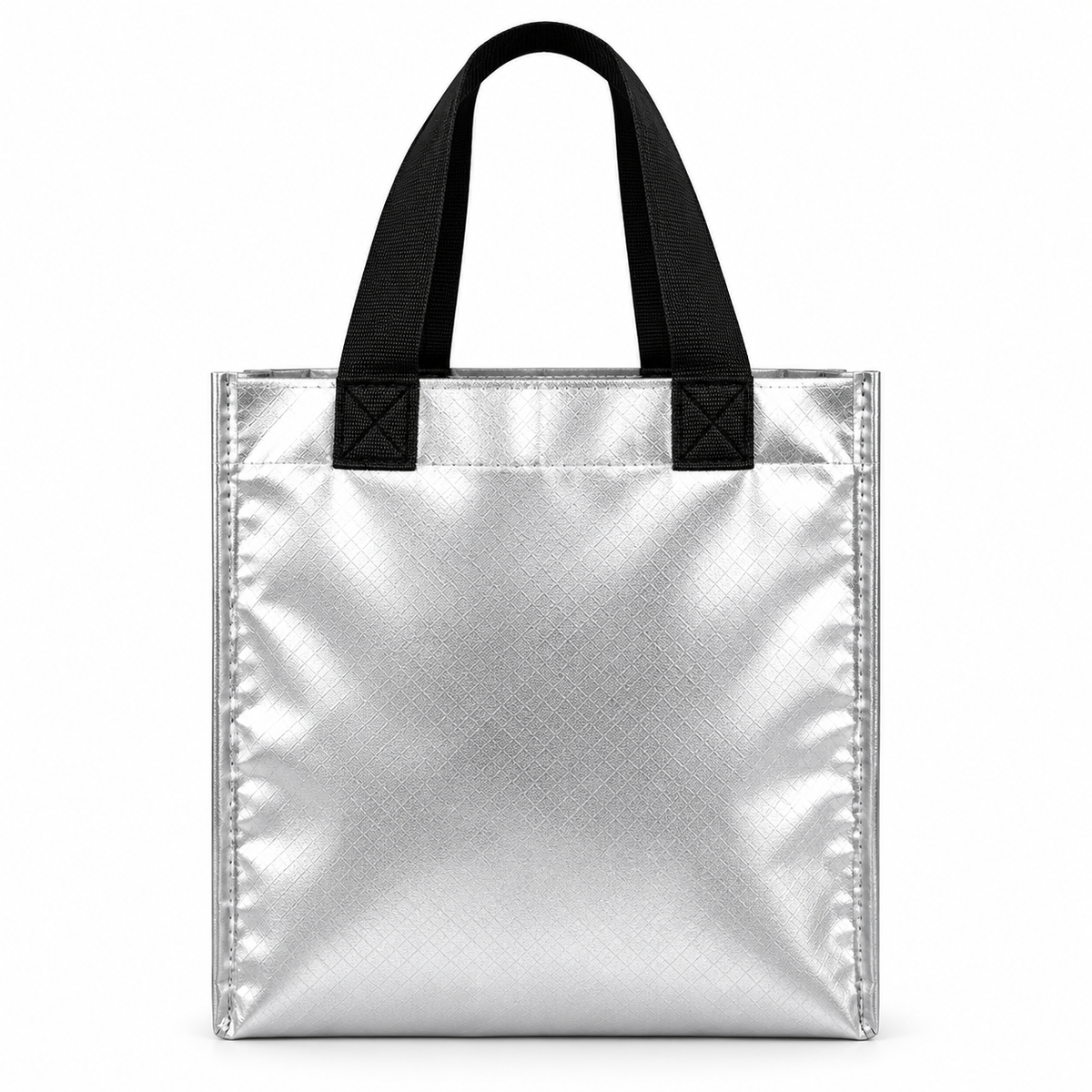 Pack of 10 Silver Non-Woven Shopping Bags with Black Handles | Reusable Carry Bags