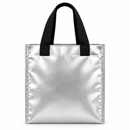 Pack of 10 Silver Non-Woven Shopping Bags with Black Handles | Reusable Carry Bags