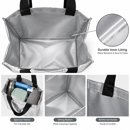 Pack of 10 Silver Non-Woven Shopping Bags with Black Handles | Reusable Carry Bags