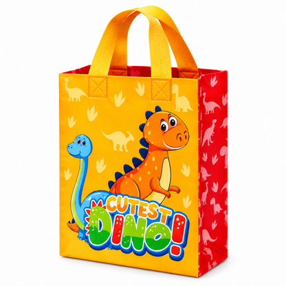 Pack of 10 Blue and Yellow Dino Gift Bags with Assorted Prints