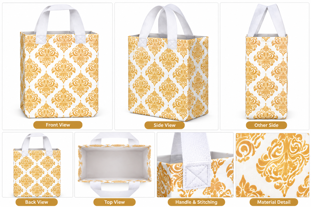 Pack of 10 Golden Floral Gift Bags