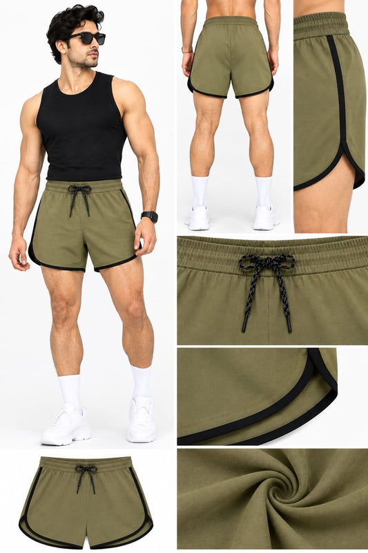 Men's Olive Sports Shorts | Quick Dry Gym, Running & Workout Shorts
